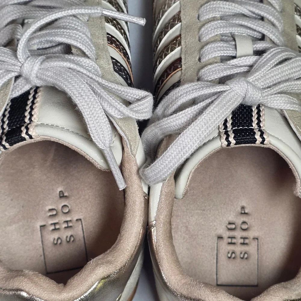 ShuShop Steffie Womens 8W Wide Leather Low Top Sneakers Cream Gum Sole NWOT